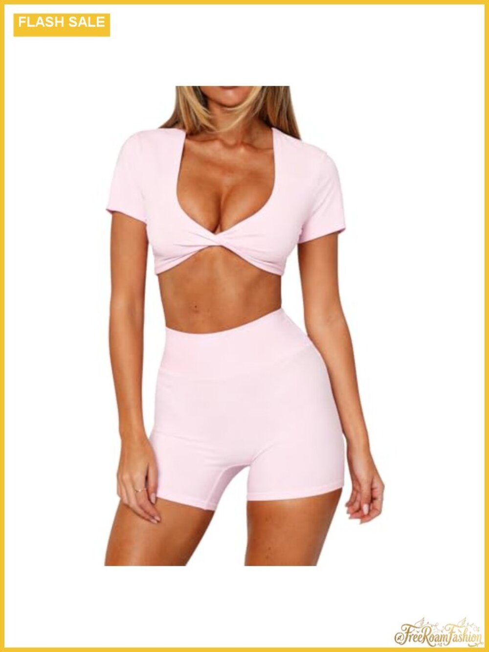 Women's Short Sleeve Crop Top V-Neck Twist Athletic Yoga Tee